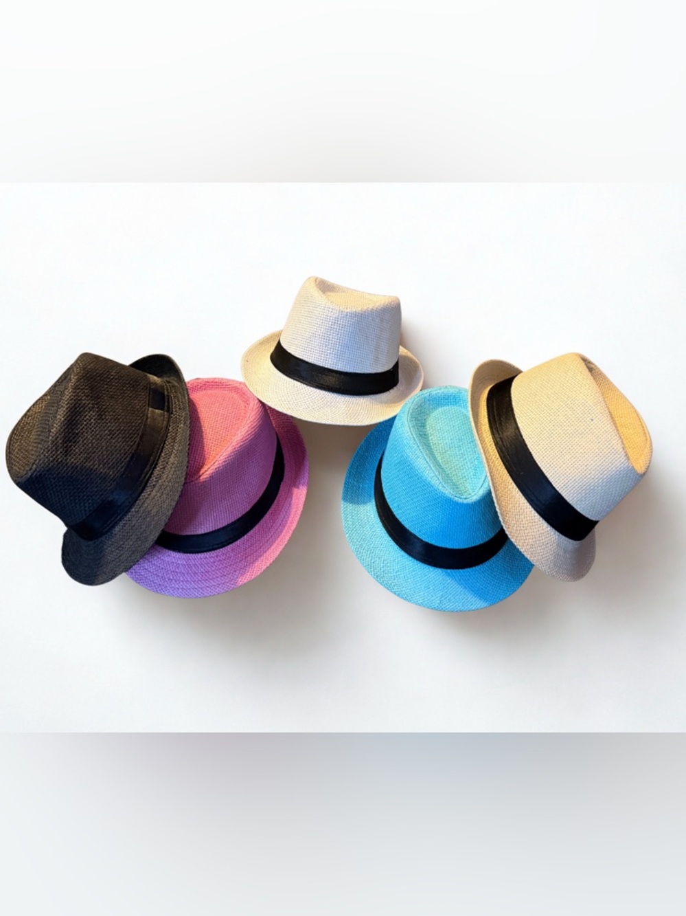 Kids Straw Fedora Hat with Black Band - set